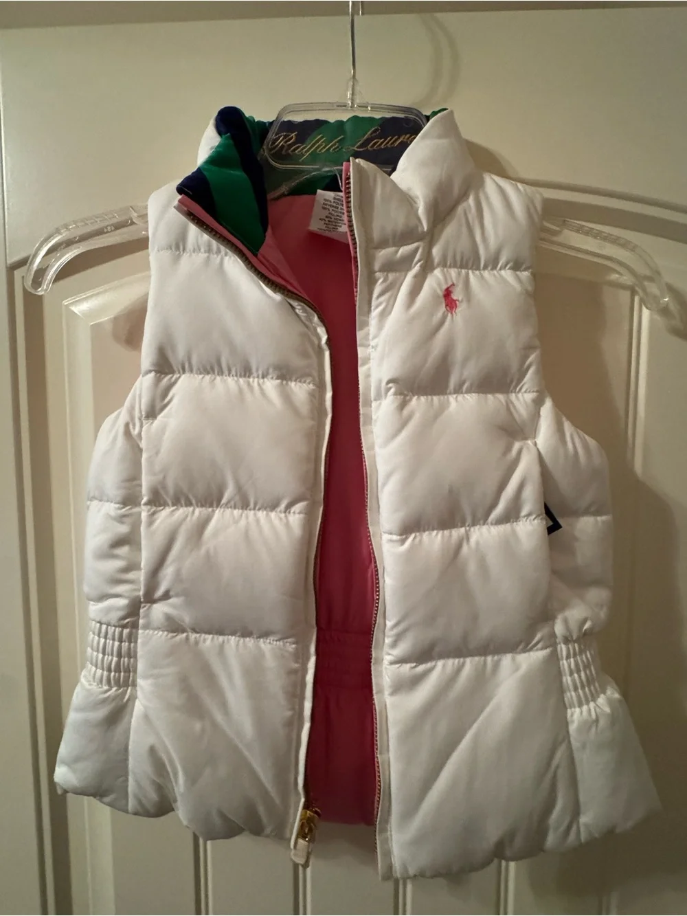 Ralph Lauren Reversible Quilted Puffer Vest White and Pink NWT